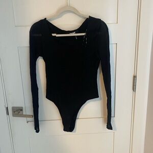 DKNY Black Long Sleeve Bodysuit with Scoop Neckline